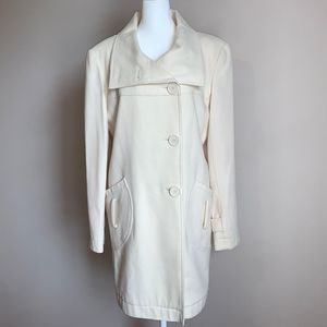 Wool Trench Pea Coat Large Coffeeshop Neutral Beige Cream Vintage Juniors